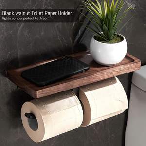 Soporte de papel higiénico de madera Varillas de aluminio antioxidantes Montado en la pared para rollos de tamaño normal Soporte de papel higiénico para baño Baño - Product Image 5