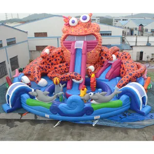 Grand poulpe océan monstre thème grand parc d'attractions gonflable centre d'amusement château gonflable avec fosse à balles et toboggan géant - Product Image 1