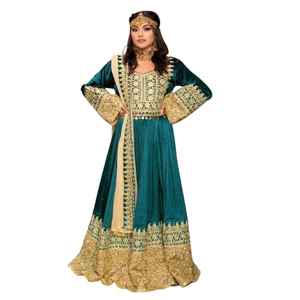 Robes Afghani pour femmes Impression florale moderne en dentelle à volants Longueur au genou Haute qualité avec les derniers modèles - Product Image 1