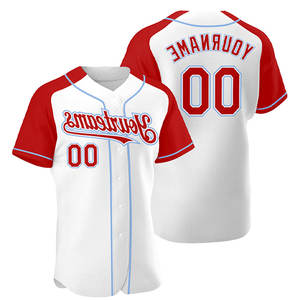 Ropa de béisbol de Color sólido personalizada de alta calidad con botones, Jersey de béisbol con número de nombre cosido personalizado, Color rojo y blanco - Product Image 1