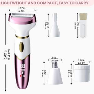 Épilateur électrique rechargeable 4-en-1 étanche IPX7 pour femme, rasoir intime, corps, jambes et poils pubiens, rasoir facial lavable - Product Image 6