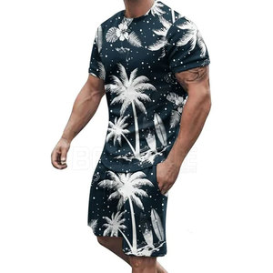 Ensemble t-shirt et short en coton pour hommes, style unique et simple, ensemble t-shirt et short décontractés pour hommes avec cordon de serrage - Product Image 1