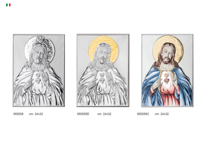 Sacré-Cœur de Jésus, Art religieux en métal plaqué fait main, Décoration murale peinte, Décoration intérieure 24x32 cm - Product Image 2