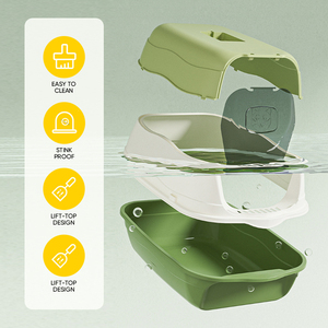 Caja de arena inteligente para gatos de gran capacidad, fácil de limpiar, con tapa abierta y lados altos, incluye pala, 20L, de PP. - Product Image 5