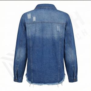Veste en jean courte pour femme, manches longues, style classique, effet usé, veste en jean de camionneur, vêtement d'extérieur élégant, haut décontracté, personnalisable - Product Image 2