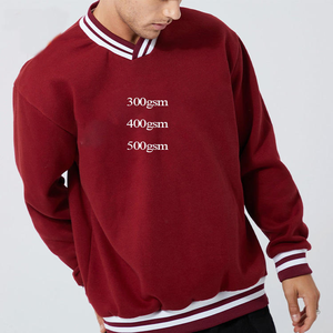 Sweat-shirts pour hommes en molleton de coton lourd de haute qualité avec logo en relief 3D, rayures, col en V, ourlet côtelé, surdimensionné - Product Image 4