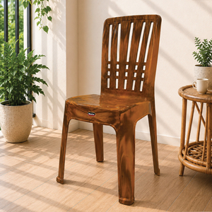 Chaise en plastique au design moderne imitation bois, pieds coniques, durable, imperméable, écologique, confortable, légère, minimaliste, pour repas en extérieur - Product Image 2