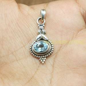 Blue Topaz 925 Sterling Silver Handmade Vintage Style Oval Gemstone Pendant Jewelry gift for women Unisex <b>Girlfriend</b> Her - Product Image 4