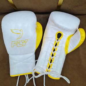 Guantes de Boxeo de Piel Auténtica Transpirables Antideslizantes con Cordones Personalizados en Amarillo y Blanco, Diseño Nuevo, Último Modelo, OEM ODM - Product Image 1