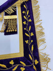 Prix de gros Tablier maçonnique vintage brodé à la main de haute qualité en cuir véritable/tissu velours - Product Image 4