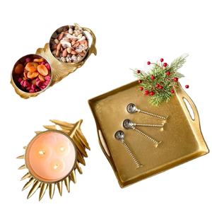 Juego personalizado de 3 bandejas de servicio rectangulares de aluminio fundido chapado en oro, mango duradero para decoración de hotel, vendedor recomendado - Product Image 4