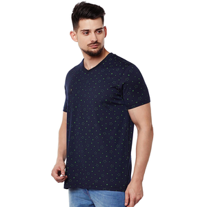 Slim Fit grande taille vêtements couleur noire hommes imprimé T-Shirt Premium élégant décontracté col en v conception respirant t-shirts pour hommes - Product Image 2