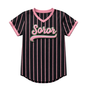 Jersey de Béisbol Negro para Hermandad Universitaria, Jersey Informal y Elegante para Mujeres de Hermandad Griega en Rosa y Verde - Product Image 3