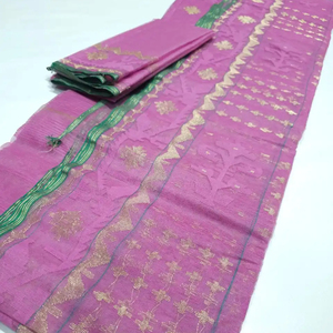 Trendy Deshi Dhakai Pink Jamdani Sharee Calidad de exportación para mujeres JAMDANI FABRIC Blue GREEN Golden Sky Blue de Bangladesh - Product Image 1
