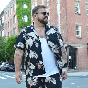 Conjunto Casual de Manga Corta para Hombre, Color Sólido, Cuello con Botones 1/4, Poliéster, Estampado de Hojas, Moda Otoñal, Uso Diario, Venta al Por Mayor - Product Image 3