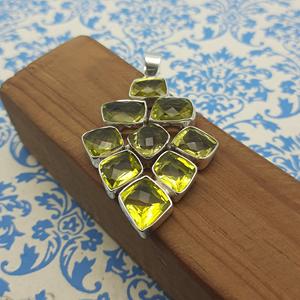 สร้อยคอผู้หญิงทำด้วยมือ925เงินสเตอร์ลิงพร้อมจี้พลอยโทแพซมะนาวเหลี่ยมเพชรพลอยชุดฝาของขวัญเครื่องประดับอินเดีย - Product Image 4