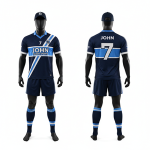 Uniforme de Fútbol Gaélico para Hombre, 180 GSM, Poliéster Premium Interlock, Azul Marino, Azul Claro, Blanco, Panel Diagonal Personalizado - Product Image 1