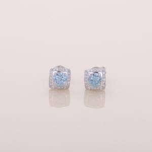 Luxury 0.64ct <b>Blue</b> Round Lab Grown Diamond <b>Stud</b> <b>Earrings</b> IGI Certified Rhodium Plated Solid 925 Sterling Silver - Product Image 5