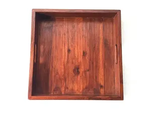 Plateau de service en bois de style indien moderne avec finition complexe, idéal pour présenter les repas et rehausser la décoration intérieure avec élégance - Product Image 5