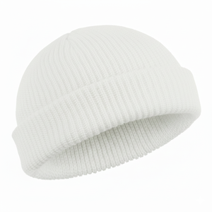 Bonnet unisexe en acrylique blanc, tricoté sur mesure, chaud pour l'hiver, uni, à revers, motif uni, pour adultes, style décontracté, vente en gros - Product Image 1