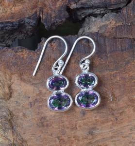 Boucles d'oreilles en argent sterling massif 925 avec topaze mystique Boucles d'oreilles en pierres précieuses pour femmes - Product Image 3