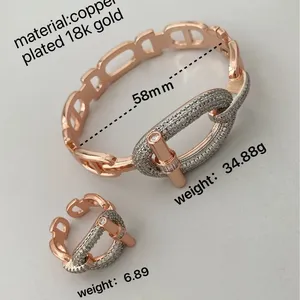 Anillo de Dedo de Diseño Moderno y Elegante con Hebilla OT, Completamente Adornado con Circonitas, Chapado en Dos Tonos, Joyería de Lujo para Mujer, Juego de Anillos y Brazaletes - Product Image 3