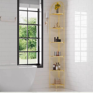 Estante esquinero de baño de seis niveles, arqueado, de metal dorado. Organización de lujo elegante disponible a precios de mayoreo. - Product Image 1