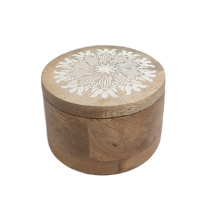 Boîte de rangement de concepteur de forme ronde en bois naturel de vente chaude avec couvercle pour le stockage de cuisine fait à la main en vrac personnalisé - Product Image 3