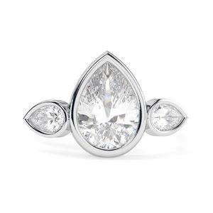 Anillo de Compromiso de Tres Piedras con Diamante Cultivado en Laboratorio/Moissanita Creada en Laboratorio, Corte Pera, para Mujer, Marca RITZIN - Product Image 4