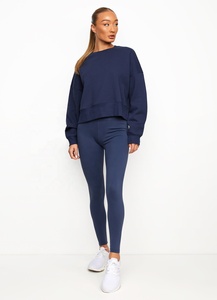 Sweat-shirt coupe oversize pour femme, col rond, coupe-vent, en tissu éponge uni, doublé, respirant, écologique, avec logo brodé personnalisé sur le devant - Product Image 4