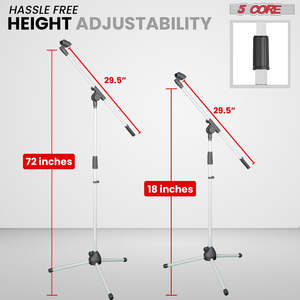 5 Core Mic Stand Floor Height Adjustable <b>Tripod</b> Microphone Stands w Extending Telescoping Boom Arm - Product Image 2