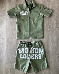 Vente chaude décontracté respirant en détresse broderie Polyester/coton hommes 2 pièces ensemble short de haute qualité Durable col zippé - Product Image 1