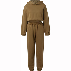 Chándal de mujer de alta calidad 100% algodón Jogging conjuntos de dos piezas de Invierno para mujer chándal de mujer de gran tamaño de Color sólido flexible - Product Image 5