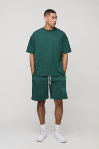 Conjuntos de pantalones cortos y camisetas, chándal extragrande con logotipo personalizado, conjunto doble informal de algodón 100% para hombre - Product Image 6