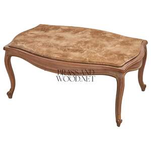 Mesa de Centro Ovalada de Lujo con Tapa de Mármol Marrón Natural y Patas Cabriolé de Madera Talladas a Mano para Decoración Clásica de Sala de Estar - Product Image 4
