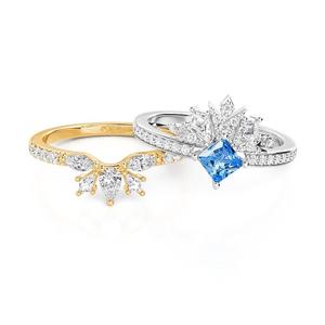 Jeulia Rhodium Plated Princess Cut <b>Crown</b> <b>Ring</b> Set Sterling Silver - Product Image 3