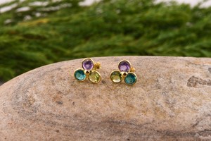 Natural Gemstone Green Peridot Amethyst & Apatite <b>Stud</b> <b>Earring</b> Solid 925 Sterling <b>Silver</b> Handmade Jewelry <b>Stud</b> <b>Earring</b> - Product Image 6