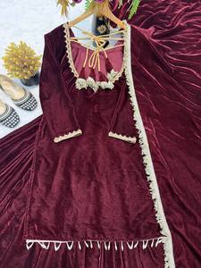 Women's Special Pure Heavy Viscous Velvet With thread work fancy <b>Lace</b> <b>Sleeve</b> - Product Image 6