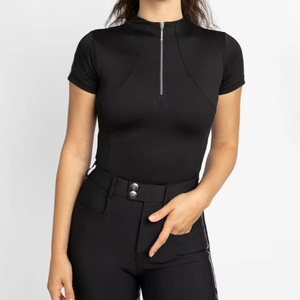Chemise d'équitation légère à manches courtes pour femmes, respirante, extensible, tissu athlétique, haut d'équitation, couche de base OEM - Product Image 1