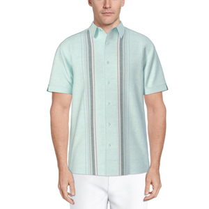 Camisa de manga corta a rayas de color menta claro de corte regular Lilen para hombre con diseño de logotipo personalizado OEM 100% con cuello vuelto de BD - Product Image 1