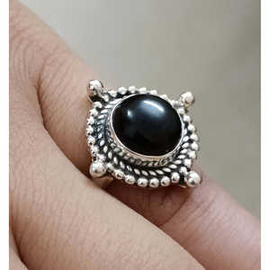 Handmade 925 Sterling Silver Women's <b>Statement</b> <b>Ring</b> Natural Black Onyx Gemstone with Boho Style Gift for Occasions - Product Image 1