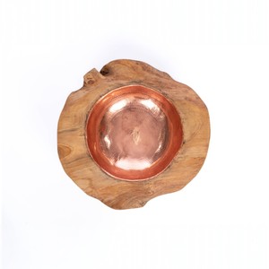 Bol décoratif en bois et cuivre d'Indonésie - Product Image 3