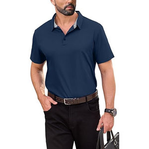 Camiseta Polo ajustada de manga corta para hombre con cuello acanalado, uniforme de trabajo de uso diario sólido para pedidos de marca de la empresa - Product Image 4