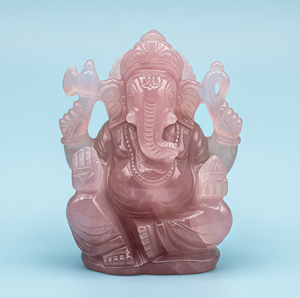 รูปปั้นพระพิฆเนศแกะสลักด้วยมือพร้อมโรสควอตซ์ของขวัญเพื่อธุรกิจหัตถกรรมอัญมณีกึ่งมีค่าแกะสลักทำในอินเดีย - Product Image 5