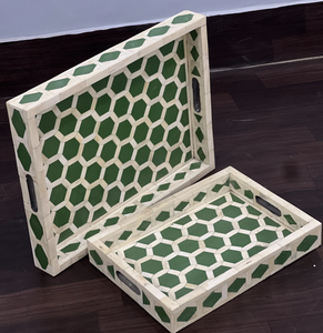 Plateau de service en incrustation d'os fait à la main avec design floral Plateau rectangulaire décoratif pour table basse Cuisine et décoration intérieure - Product Image 5