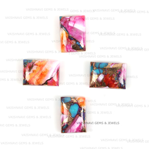 Fournisseurs de confiance, pierres précieuses naturelles, dahlia orange, turquoise cuivre, 10x14 mm, rectangulaire, dos plat, cabochon calibré, pierres précieuses en vrac, bijoux - Product Image 4