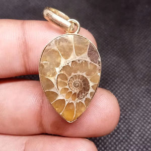 Amonite Cabochon <b>Gold</b> <b>Plated</b> Brass Pendant Handmade Zinc Alloy Jewelry Link <b>Chain</b> for Wedding Birthstone February Natural Stone - Product Image 1