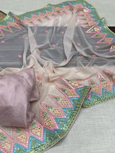 Celebre la moda de invierno con saris de trabajo bordados únicos, blusa ricamente adornada, tela Georgette de Fashionharbor - Product Image 6