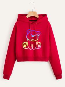 Sweat-shirt court décontracté 100% coton pour femmes, manches longues, épaules dénudées, pulls molletonnés - Product Image 5