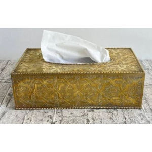 Accessoires de serviette de décoration de table antiques Boîte à mouchoirs en métal doré vintage pour les mariages et tous les événements Boîte de rangement pour mouchoirs - Product Image 2